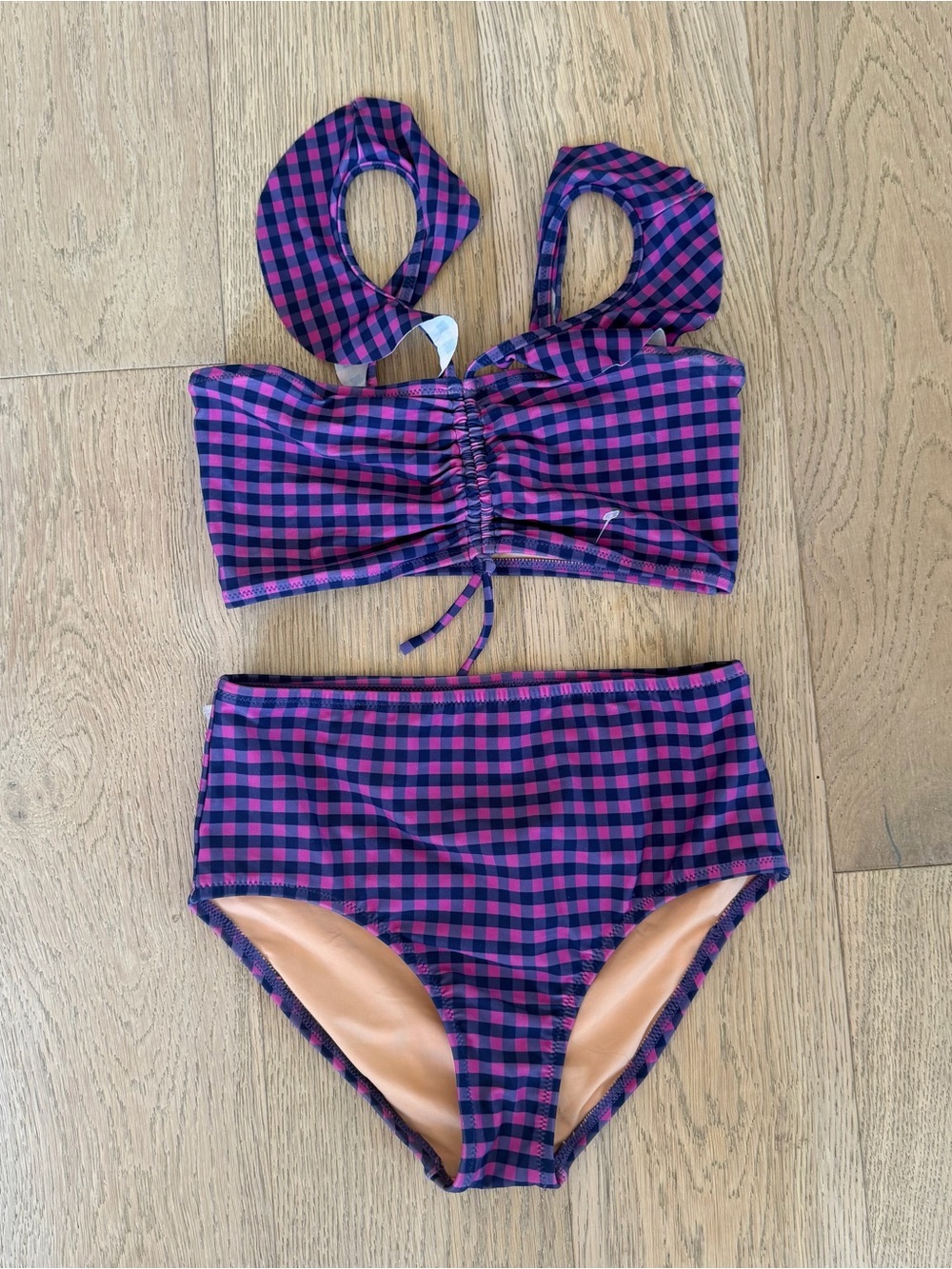 J.Crew Crewcuts Girls Purple & Navy Gingham Two-Piece Bikini Swimsuit Size 10